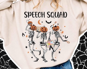 Speech Squad Skeleton Halloween PNG, Halloween Speech Therapy PNG, Speech Therapist Shirt Design, Funny Skeleton Sublimation