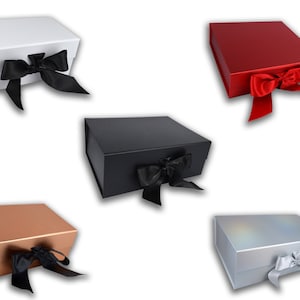 Caja Magnética, Caja de Regalo de Lujo, Regalos Corporativos, Personalizable, Caja de Recuerdos, Caja de Memoria, Cinta de Satén, Negro, Blanco, Rojo, Plata, Cobre, 5 Tamaños