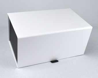 Magnetic Box, Memory Box, Magnetic Closure, Keepsake Gift Box, Customizable, Luxurious, Gift Box For Him, 8.25x5x4in, Black, White