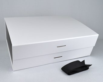 Stor presentask med magnetisk stängning, presentask för par, anpassningsbar logotyp, lyxig, satinband, 30x23x11 cm, svart, vit, röd, koppar