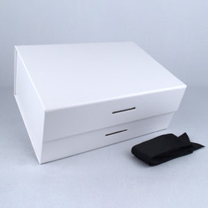 White Magnetic Gift Box, Retirement Gift Box, Photo Gift Box, Bride Gift Box, Customizable, 9.25x6.75x4 in, Black, White, Red, Copper