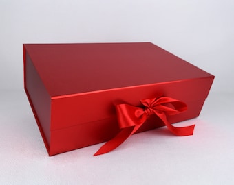 Metallic Gift Box with Magnetic Closure, Corporate Gifts, Bridesmaid Box, Customizable, Flower Girl Box, 14x9.5x4.5in, Red, Silver, Copper