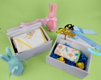 Baby Shower Magnetic Closure Box, Luxury Gift Box, Memory Box, Customizable, Keepsake Box, Satin Ribbon, 5 Sizes