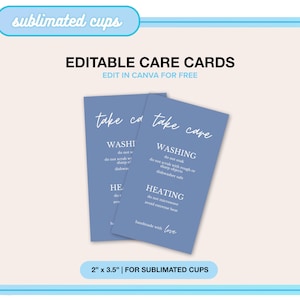 SUBLIMATION CUP Editable Care Card, Tumbler Care Instructions, Sublimation Care PNG, Print and Cut Care Instructions, Printable File | 01