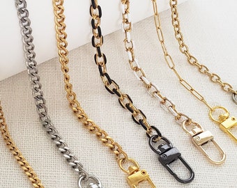 8 Styles! Purse Chain Gold Oval White Black Enamel Cuban Chain Silver or Gold 3mm 5mm 7mm Crossbody Shoulder Strap for Handbags 60cm - 120cm