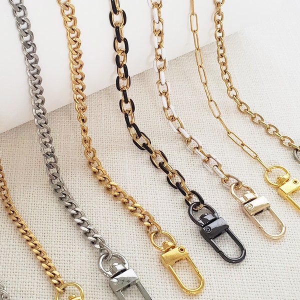 8 Styles! Purse Chain Gold Oval White Black Enamel Cuban Chain Silver or Gold 3mm 5mm 7mm Crossbody Shoulder Strap for Handbags 60cm - 120cm