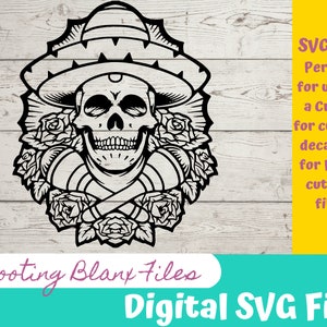 Sugar Skull Sombrero SVG Roses fichier parfait pour Cricut, Caméo, ou Silhouette, gravure Glowforge , Cinco de Mayo, 5 mai, jour des morts
