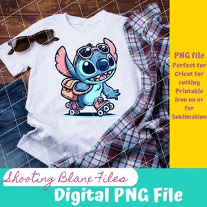 Pattinaggio a rotelle Stitch, Estate, File PNG, SOLO file DIGITALE, Adesivo, Sublimazione, Tumbler, camicia, borsa, arte della parete, vibrazioni da spiaggia