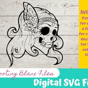 Fichier Sugar Skull SVG Viking Girl parfait pour Cricut, Cameo ou Silhouette également gravure Glowforge, cinco de mayo, 5 mai, jour des morts