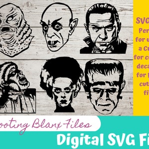 Archivos SVG de terror clásico perfectos para Cricut, también para corte por láser Glowforge, Frankenstein, Wolfman, cosa del pantano