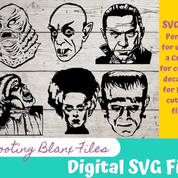 Classic Horror SVG files perfect for Cricut, also for laser cutting Glowforge , Frankenstein, Wolfman, swamp thing