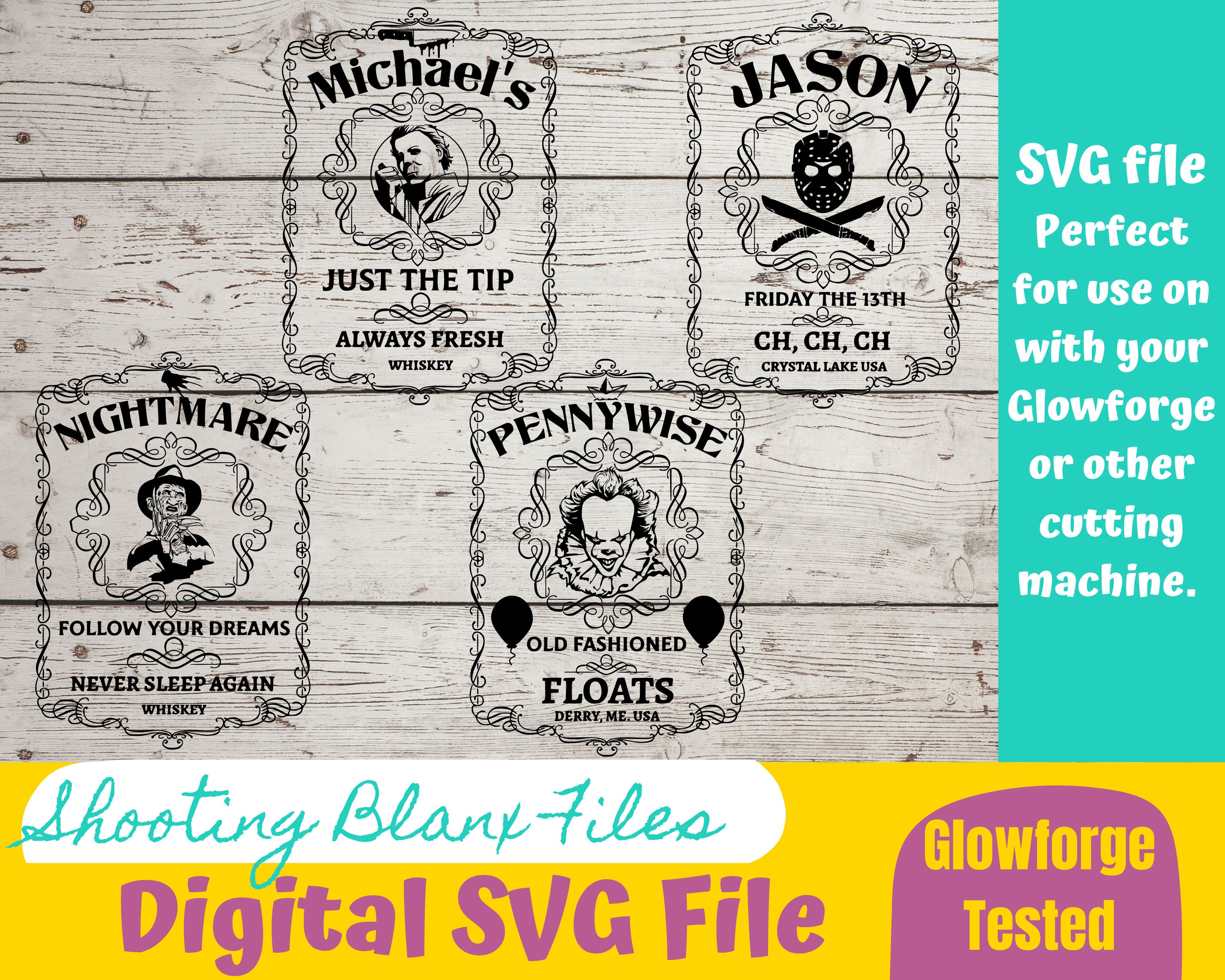 Horror Whiskey Flask Labels SVG: Freddy, Jason, Michael (Digital File)