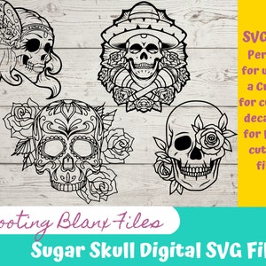 Sugar Skull SVG bundle #2 fichier parfait pour Cricut, Cameo, ou Silhouette gravure également Glowforge , cinco de mayo, 5 mai, jour des morts
