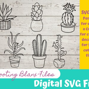 Archivos SVG de paquete de plantas perfectos para Cricut, Cameo o Silhouette también para grabado láser Glowforge, cactus, plantas de interior