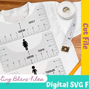 Régua de camiseta - ferramenta de alinhamento de camiseta, pacote SVG, ferramenta de alinhamento de camiseta, guia de posicionamento de camisa Glowforge, ferramenta de alinhamento de camiseta