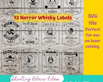 Horror Whiskey Flask Labels SVG Files: Halloween Engraving Designs (Digital File) Freddy, Jason, Michael