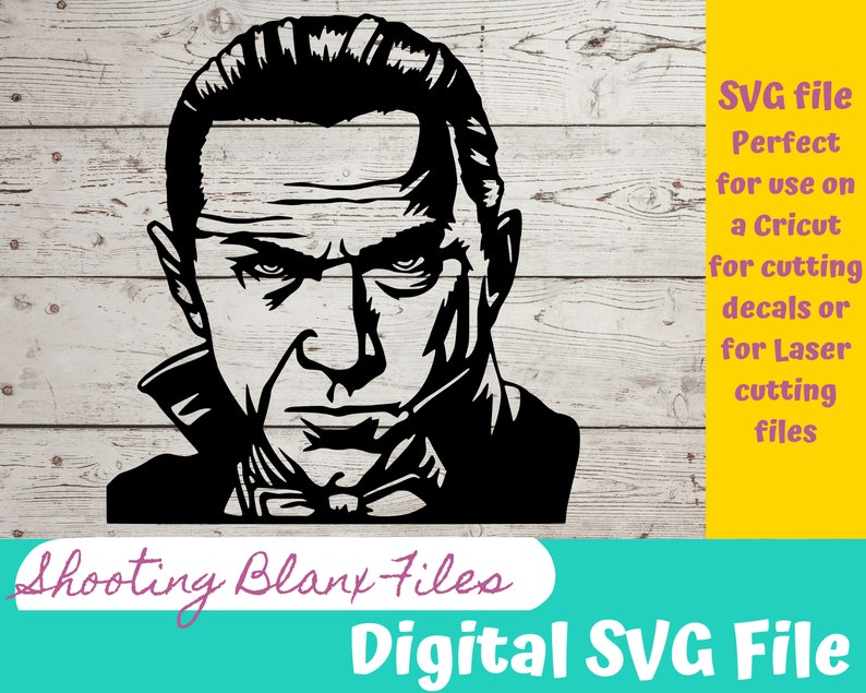 May include: Black and white digital SVG file of a man's face with a serious expression. The file is perfect for use with a Cricut or laser cutting machine to create decals or other crafts.