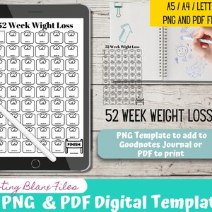 52 Week Weight Loss Tracker: Printable Journal Template (PDF & PNG)