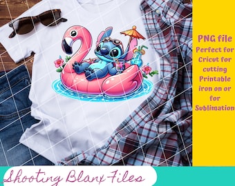 Stitch on Flamingo Float PNG: Summer Beach Vibes (Digital File)