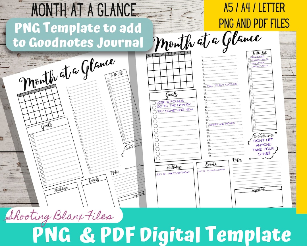 Month at a Glance Printable: Undated Monthly Planner (PDF & PNG) - Etsy