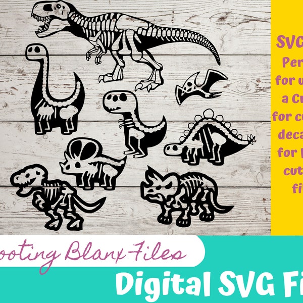 Dinosaur Skeleton SVG Bundle file perfect for Cricut, Cameo, or Silhouette also for laser engraving Glowforge, Scary, Halloween, Dino, Trex