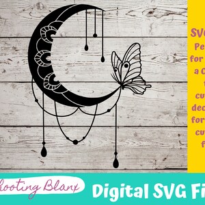 Archivos SVG de Moon Butterfly Mandela perfectos para Cricut, Cameo o Silhouette también para grabado láser Glowforge, Wedding, Fancy