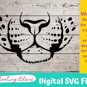 Puede incluir: Archivo SVG digital en blanco y negro de la nariz y los bigotes de un guepardo. El archivo es perfecto para usar con una máquina de corte Cricut o láser para crear calcomanías u otras manualidades.