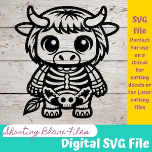 Highland Cow Skeleton SVG-bestand: Halloween Cricut, Glowforge Ready (digitale download)
