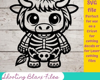 Highland Kuh Skelett SVG-Datei: Halloween Cricut, Glowforge bereit (digitaler Download