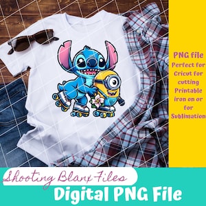 Stitch and Friend Roller Skating, Lato, Plik PNG, TYLKO PLIK CYFROWY, Naklejka, Sublimacja, Kubek, koszulka, torba, sztuka ścienna, Najlepsi Przyjaciele