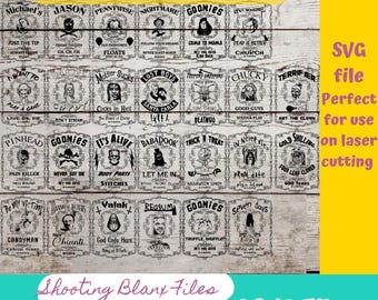 Horror Movie Whiskey Flask Labels: Halloween SVG Cut Files (Digital Download)