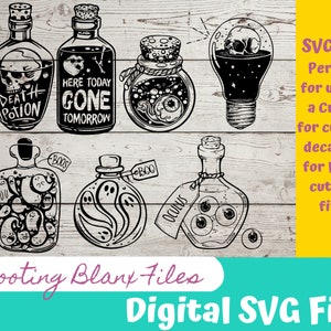 Potion Bottle Bundle SVG Datei für Cricut und Lasergravur Glowforge, Gruselig, Halloween, Minimalistisch, Halloween, Horror, Liebe, Tod
