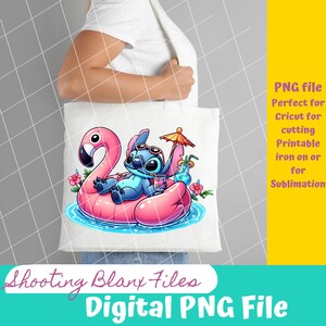 May include: A digital illustration of a blue cartoon character with large eyes and a pink flamingo float. The character is wearing sunglasses and holding a drink. The character is in a pool of water with a pink flamingo float and a palm tree in the background.