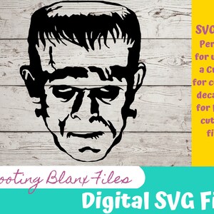 May include: Black and white digital SVG file of a Frankenstein's monster face. The file is perfect for use with a Cricut or laser cutting machine to create decals or other crafts.