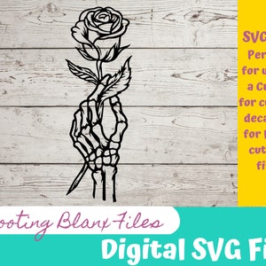 Archivo SVG de rosa de mano de esqueleto: Halloween Cricut, Glowforge (descarga digital)