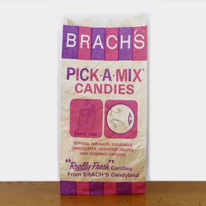 Vintage 60’s Brach’s Pick-A-Mix Candies Candyland Bag, Pink Purple Brach’s  Candy Paper Bag w/ Caramel Apples Recipe on Back