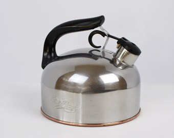 Vintage Revere Ware Whistling Copper Bottom Stainless Tea Kettle Made in Korea