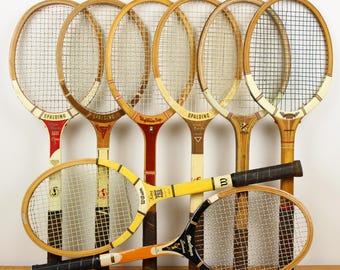 Wood Tennis Rackets Wilson Billie Jean King Spalding Pancho Gonzales Bancroft Wightman Cup Dunlop Maxply MacGregor