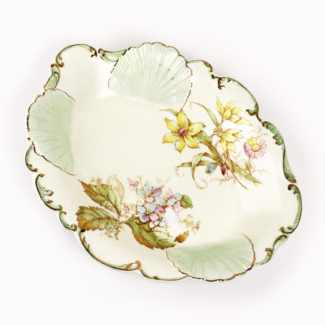 Antique La Francaise Floral Porcelain Bowl Gold Gilt Pastel