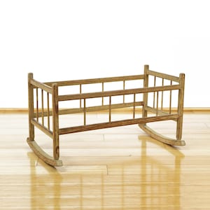 Antique Wood Doll Cradle 1920s, Primitive Doll Bed, Antique Doll Bed