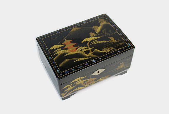 Vintage Japanese Lacquer Musical Jewelry Box with… - image 1