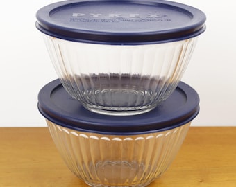 Vintage Pyrex Clear Ribbed Glass Bowls with Lids 7401-S 3 Cup Set of 2
