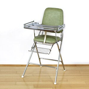 Vintage 60s Chrome Vinyl High Chair Avocado Green in Fantastic