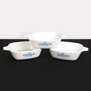 Set of 3 Corning Ware Blue Cornflower Casserole Dishes, Petite Pans, 1 3/4 cup