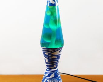 Vintage Psychedelic Swirl Lava Motion Lamp Blue White 7003 Original Box 1998