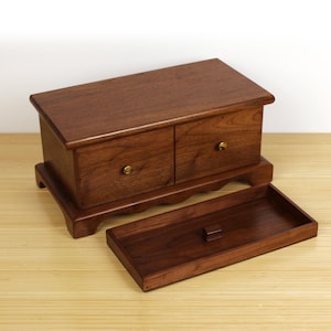 Handmade Walnut Keepsake Box, Vintage Jewelry Box with Brass Knobs