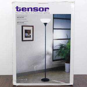 Vintage NEW Tensor Beacon Floor Lamp 70” New Old Stock, Modern Black Floor Lamp with White Shade