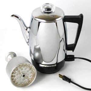 Electric Coffee Percolator Vintage Maker Pot Stainless Steel 6-Cup Portable  