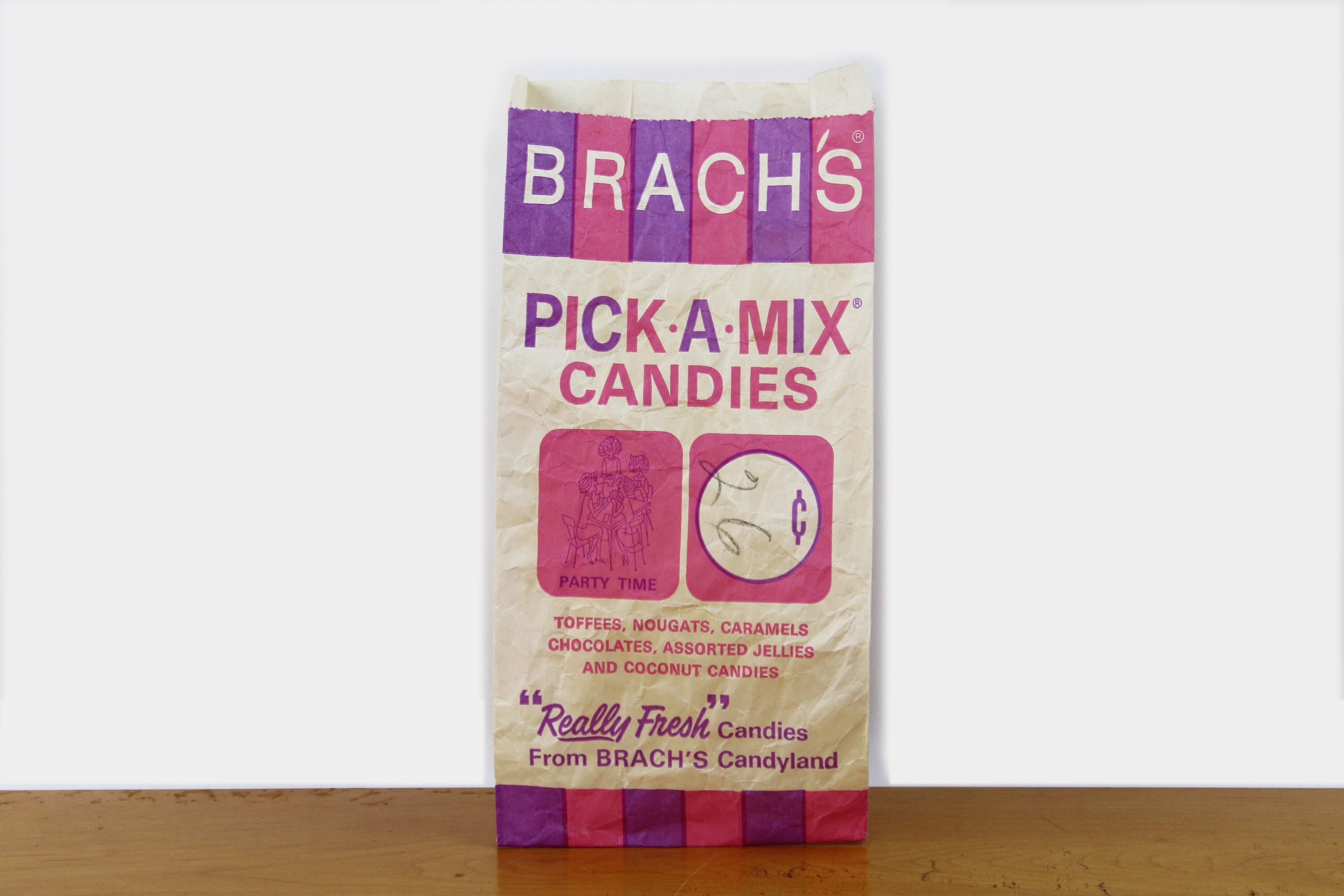 Vintage 60’s Brach’s Pick-A-Mix Candies Candyland Bag, Pink Purple Brach’s  Candy Paper Bag w/ Caramel Apples Recipe on Back