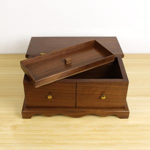 Handmade Walnut Keepsake Box, Vintage Jewelry Box with Brass Knobs